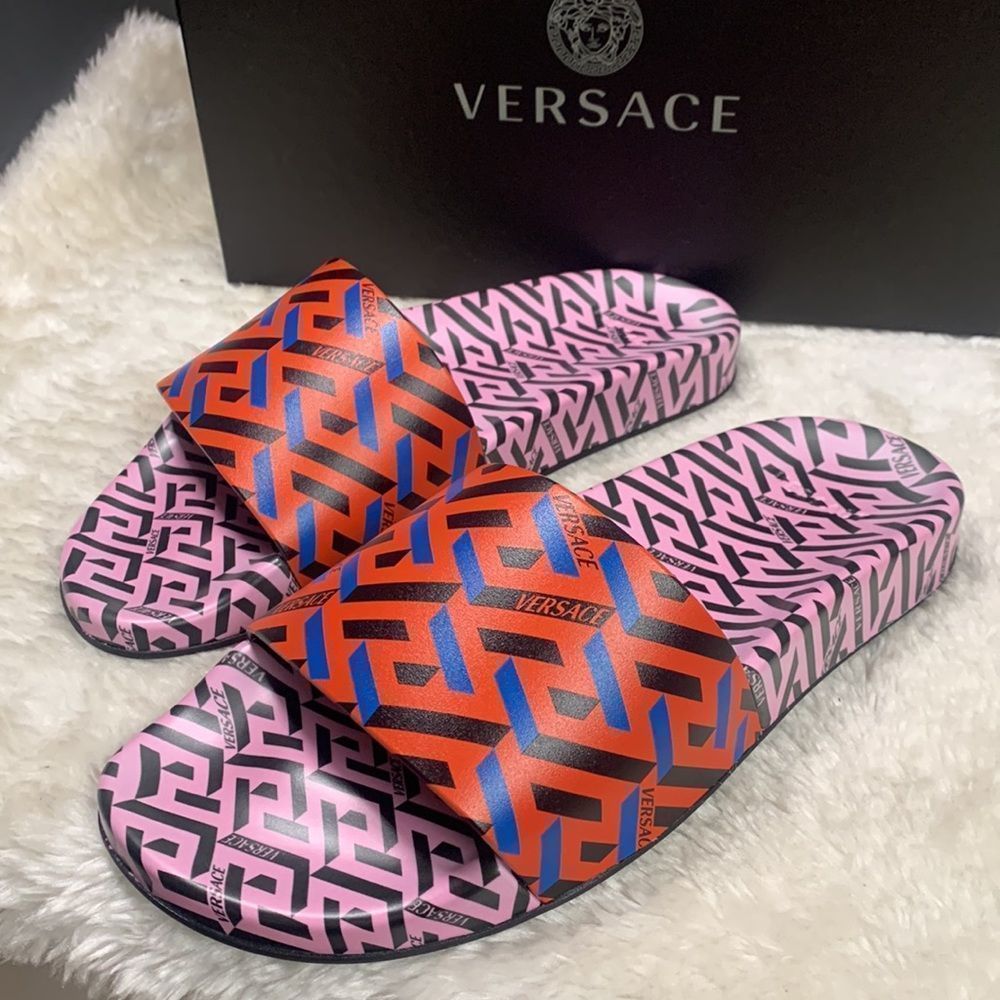 Versace La Greca Multicolored Slides - image 5